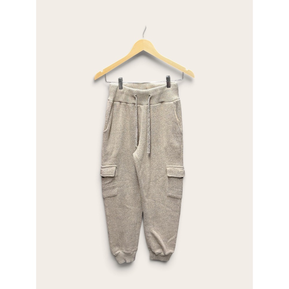 Fleece Factory Women Oatmeal Beige Cargo Jogger Sweatpants Small Knit Fleece